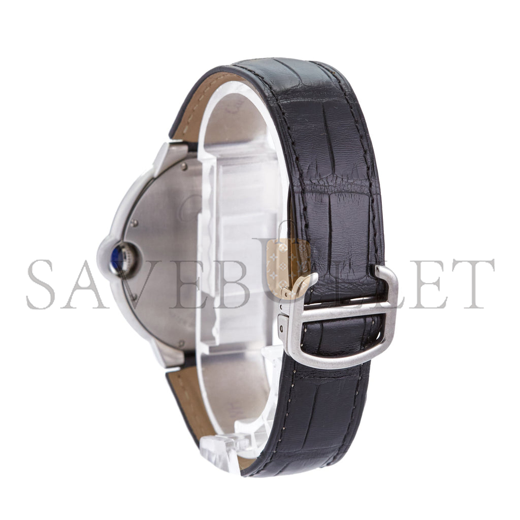 CARTIER BALLON BLEU SERIES BLACK LEATHER STRAP WATCH WSBB0003